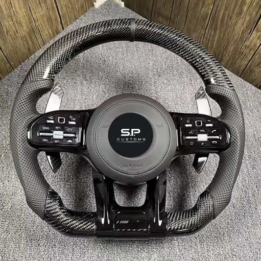 SilverLuxe Leather Fiber Steering Wheel – Mercedes Edition